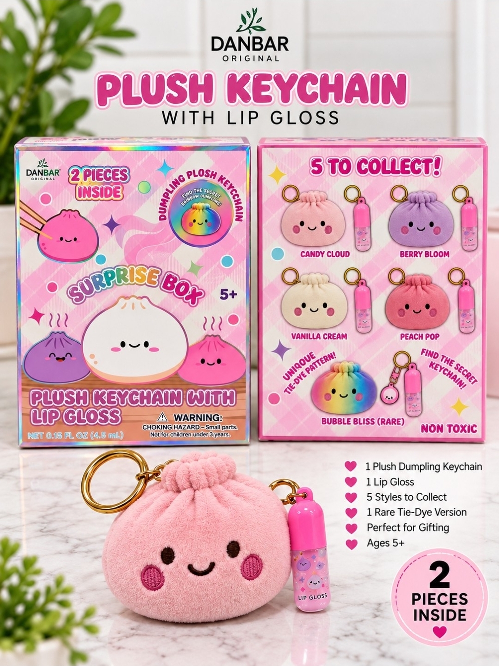 Danbar Plush Dumpling Keychain with Lip Gloss - Mystery Box
